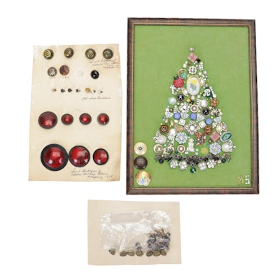 Costume Jewelry and Embellishment Christmas Tree Display with Assorted Buttons