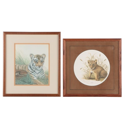 Imogene H. Farnsworth Offset Lithographs of Feline Cubs, Late 20th Century