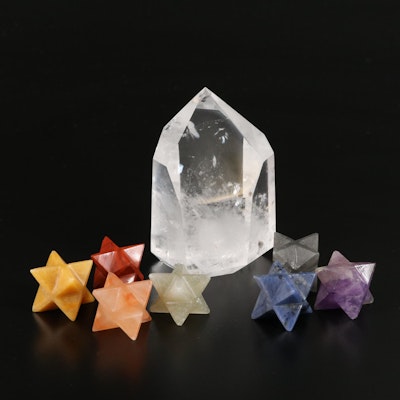Faceted Rock Crystal Quartz with Amethyst and Jasper Merkaba Star Crystals