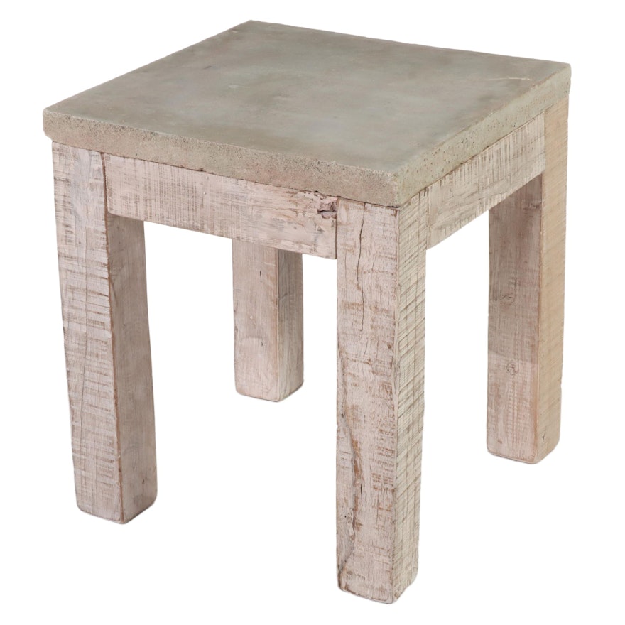 Concrete and Whitewashed Wood End Table