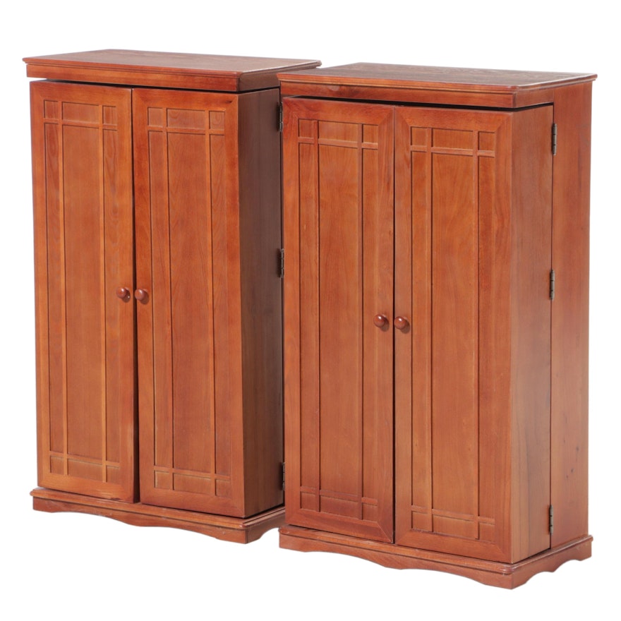 Pair of Arts and Crafts Style Oak-Veneered Media Storage Cabinets