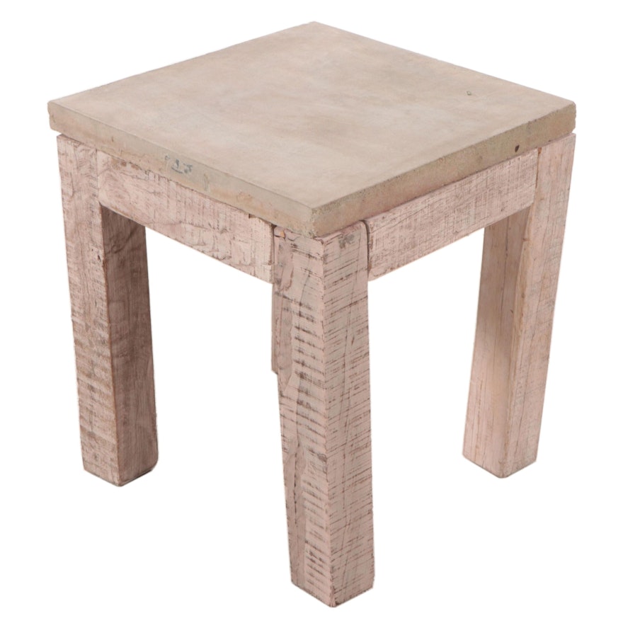 Concrete-Top Painted Wooden Side Table