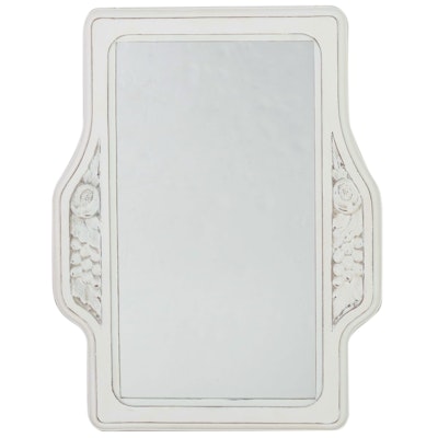 White-Painted and Relief-Carved Wall Mirror, 20th Century