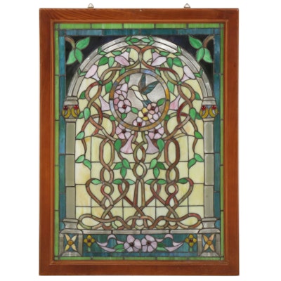 Framed Art Nouveau Style Stained Glass Window Panel
