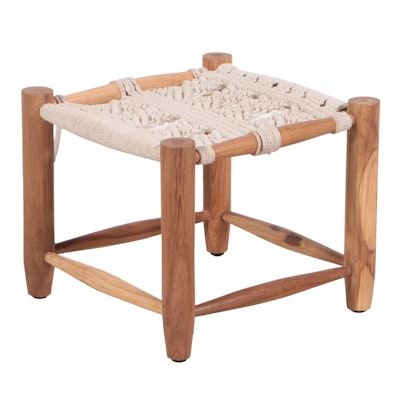 Indian Wood and Crochet Kasbah Stool