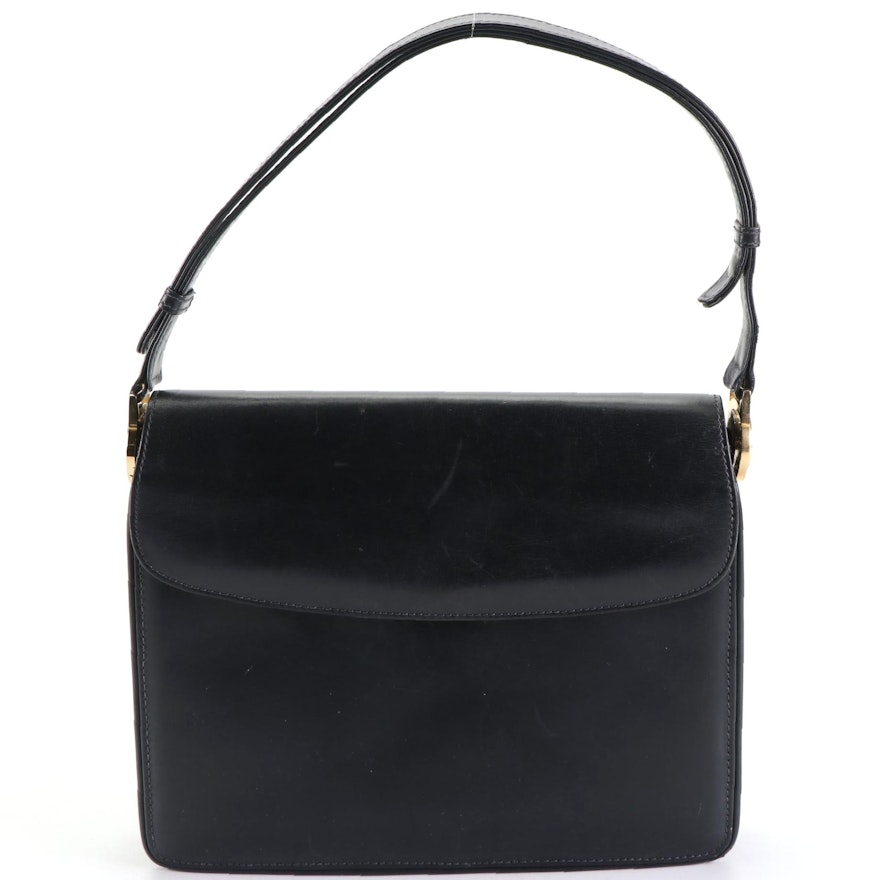 Gucci Flap Shoulder Bag in Smooth Black Leather with Dust Bag