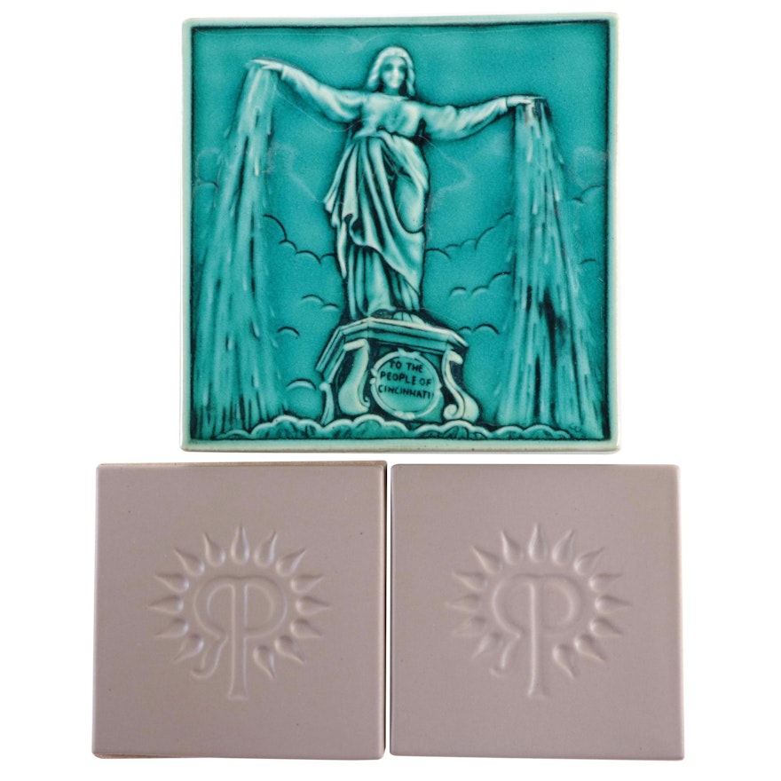 Rookwood Pottery Commemorative "Tyler Davidson Fountain" and More Ceramic Tiles