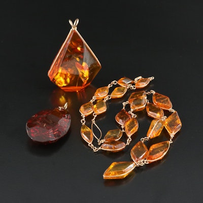 Wire Wrapped Amber Necklace and Pendants