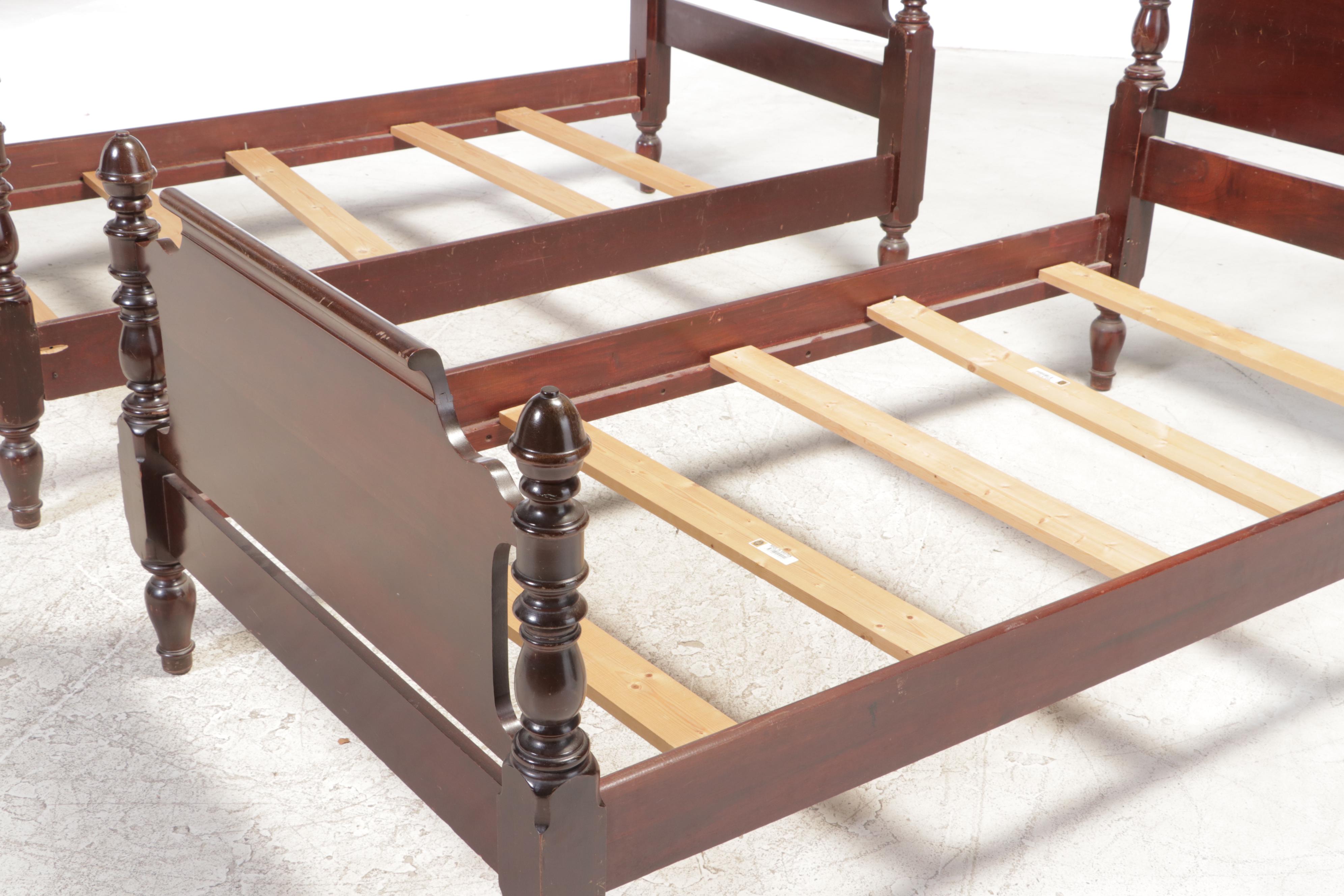 Two Hungerford Colonial Style Mahogany Twin Beds with Nightstand and