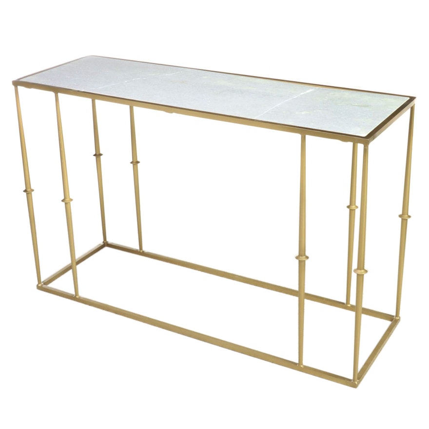 Contemporary White Marble Top Gold Tone Metal Console Table