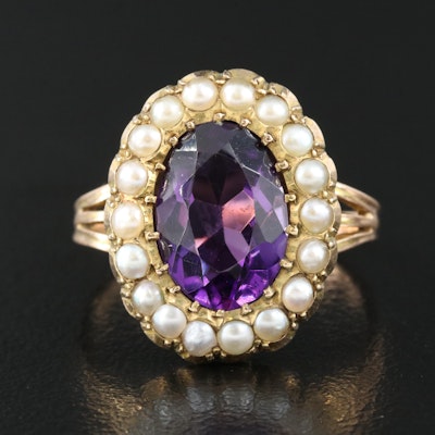 Vintage 9K Amethyst and Seed Pearl Ring Including Rose Gold
