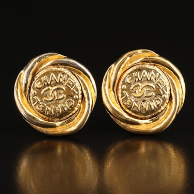 Chanel CC Logo Large Rope Button Earrings