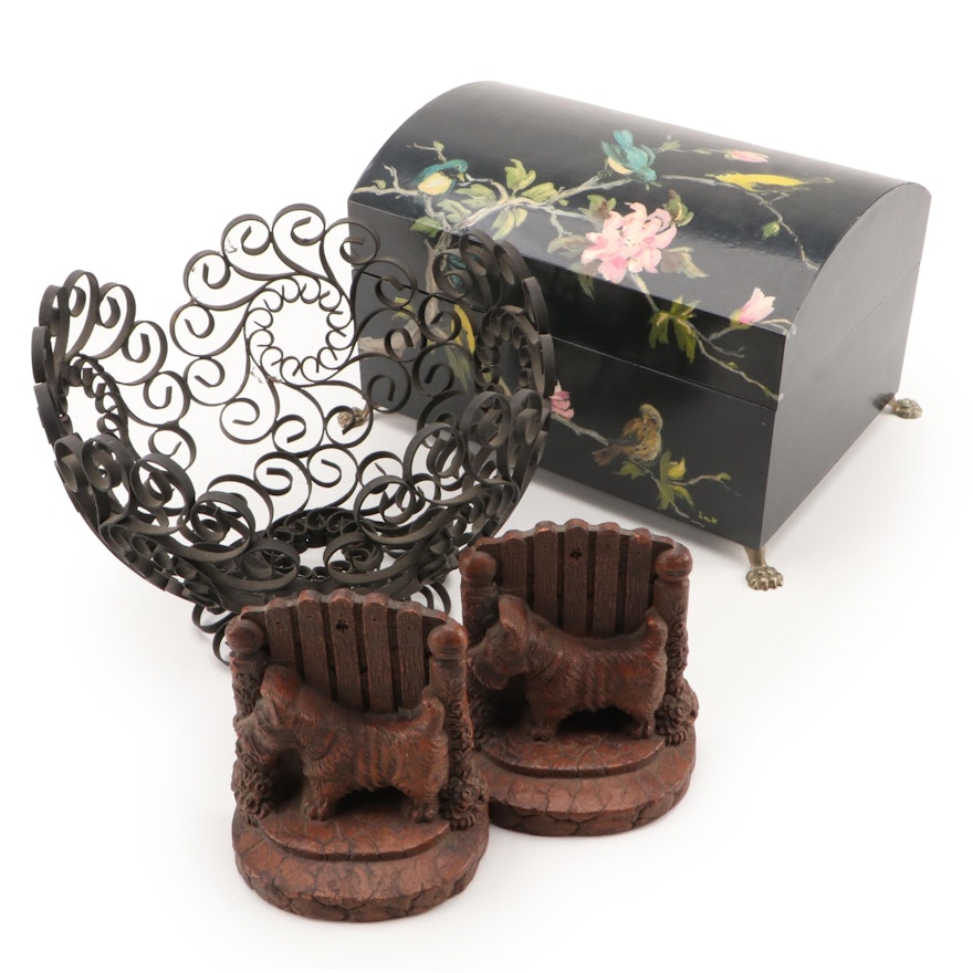 Hand-Painted Chest Shaped Jewelry Box with Scottie Bookends and More
