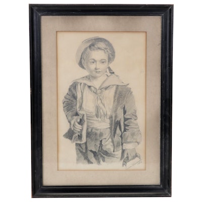 Norman Henderson Portrait Graphite Drawing of Young Child, 1862