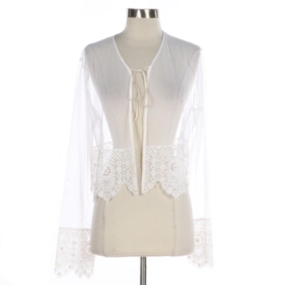 La Perla Sheer Tie Front Cardigan in Mesh and Lace, New with tags
