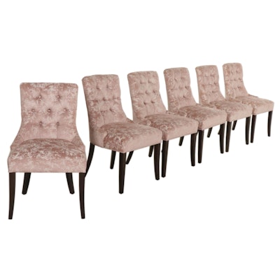 Six Arhaus Camden Collection Button-Tufted Blush Upholstered Dining Chairs