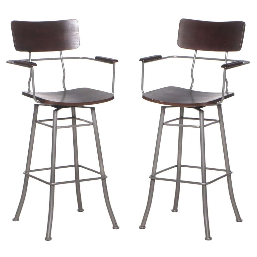 Pair of At Home Modernist Style Swivel Bar Stools