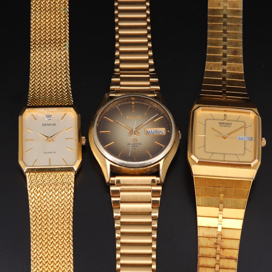 Quartz Wristwatch Selection Featuring Seiko and Geneva