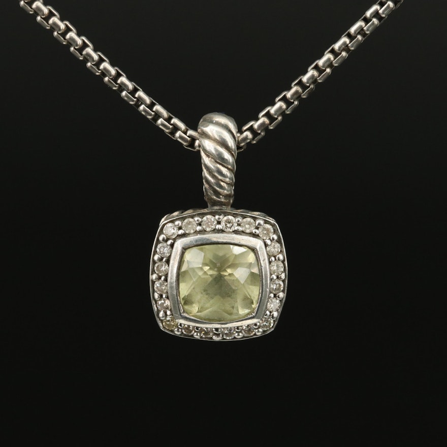 David Yurman Petite Albion Sterling Quartz and Diamond Pendant Necklace