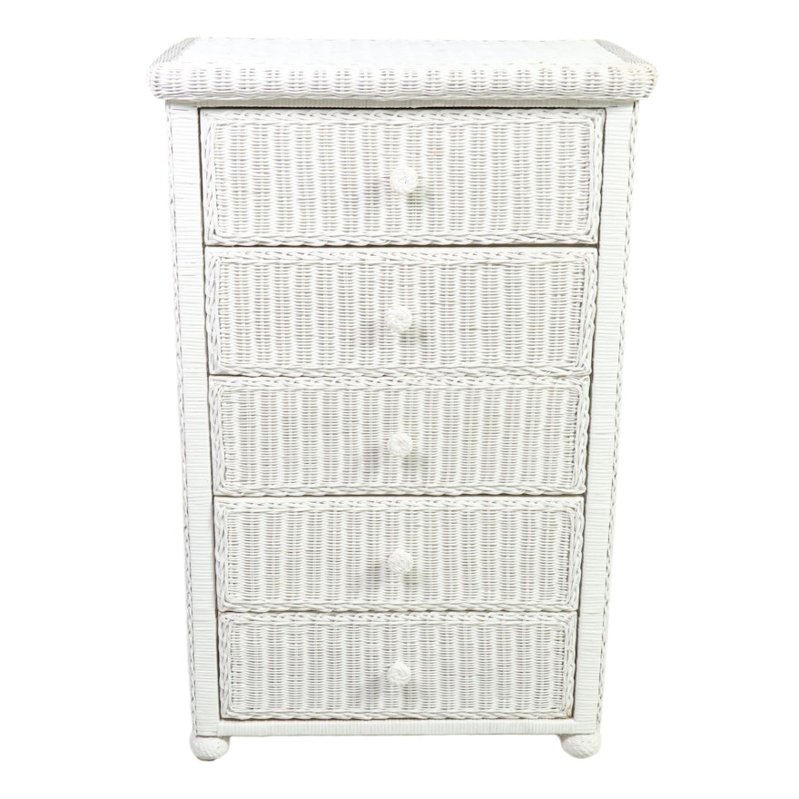 White-Painted Wicker Five-Drawer Chest, Late 20th Century