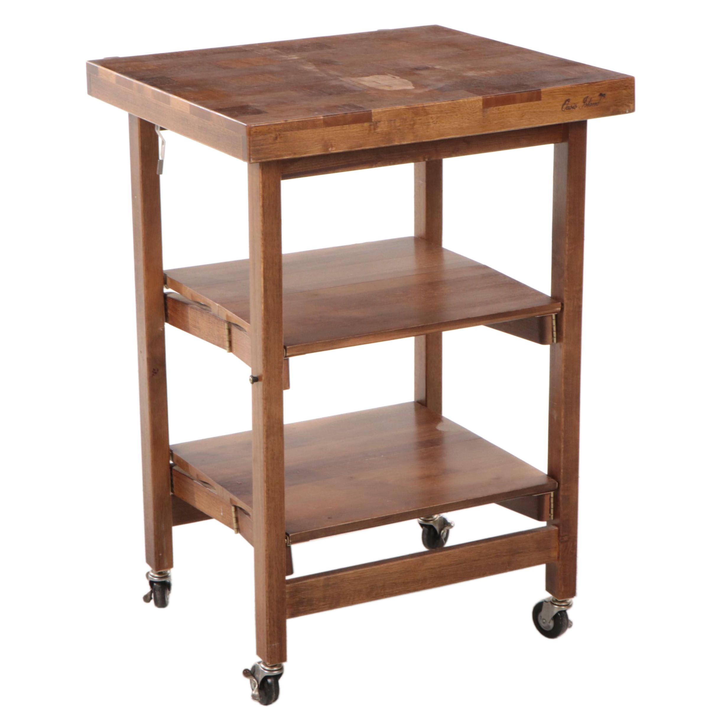 Oasis Island Butcher Block Wood Rolling Kitchen Island Cart EBTH