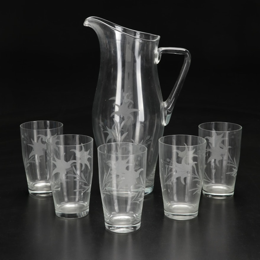 Etched Glass Lemonade Set, Mid to Late 20th Century