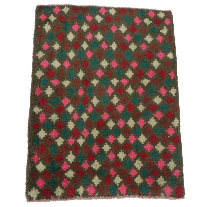 2'2 x 2'11 Hand-Knotted Afghan Baluch Accent Rug