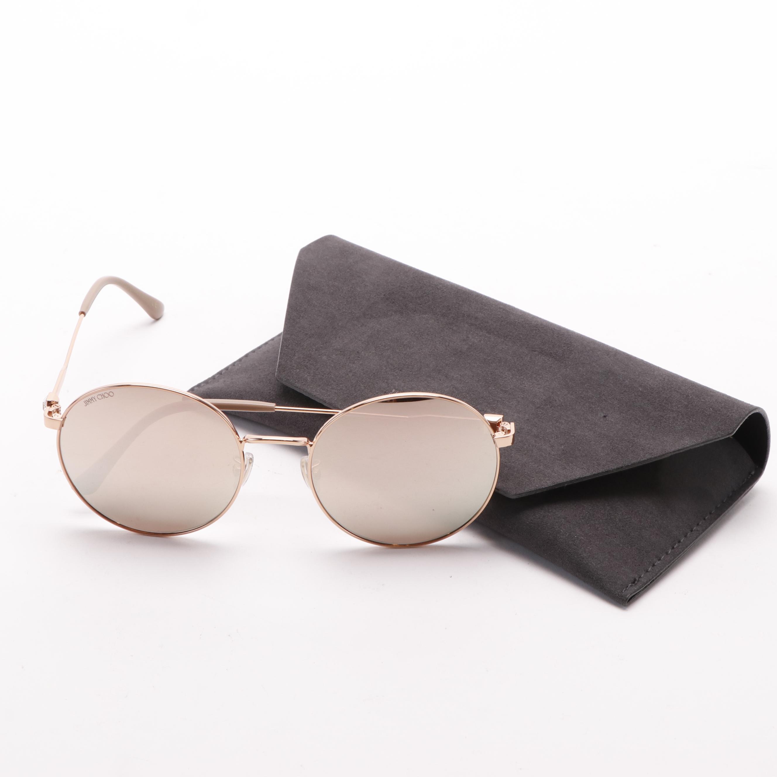 Jimmy Choo KAT/G/SK Gold Round Sunglasses with Case EBTH