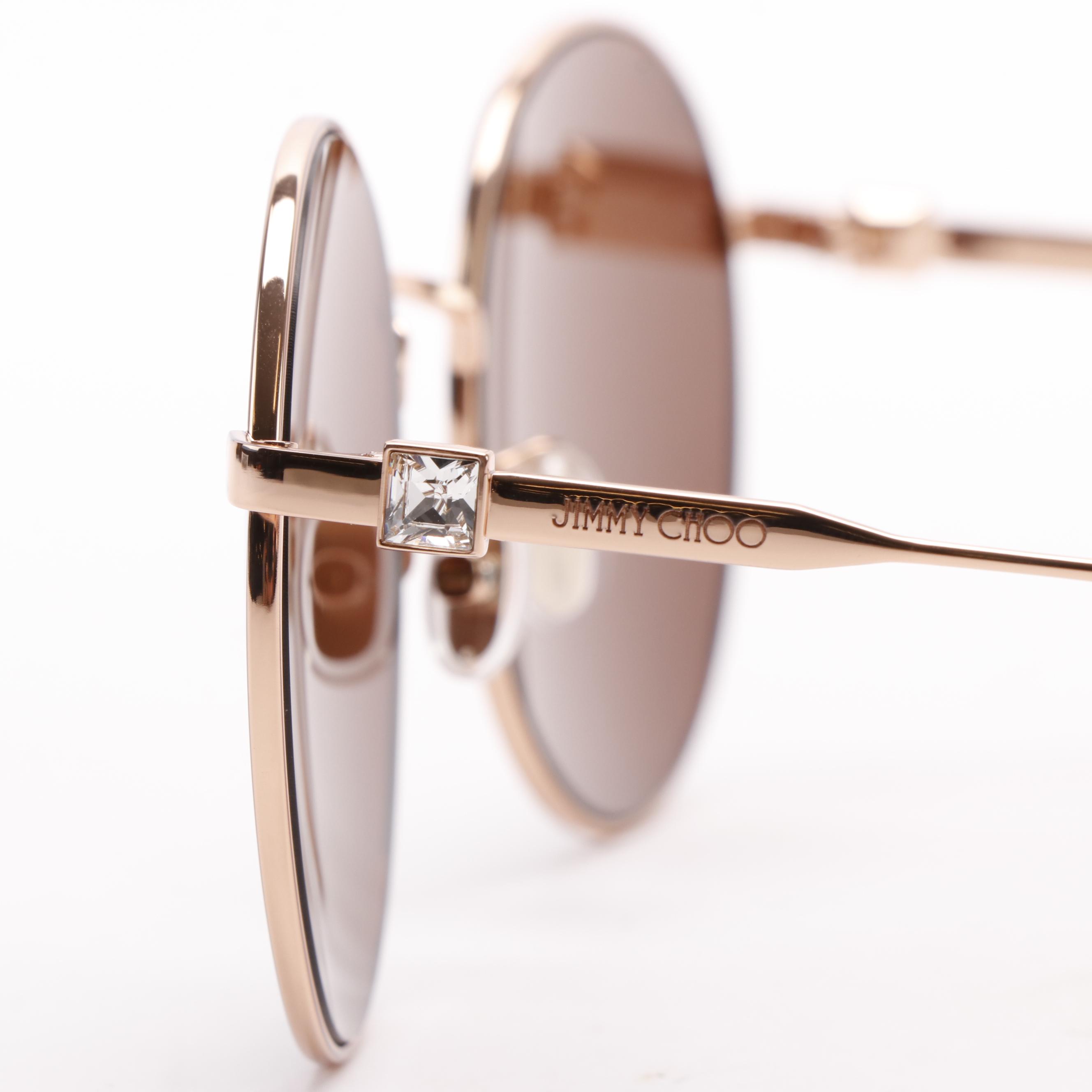 Jimmy Choo KAT/G/SK Gold Round Sunglasses with Case EBTH