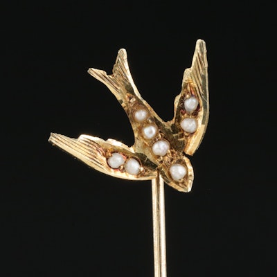 Antique 14K Seed Pearl Swallow Stick Pin
