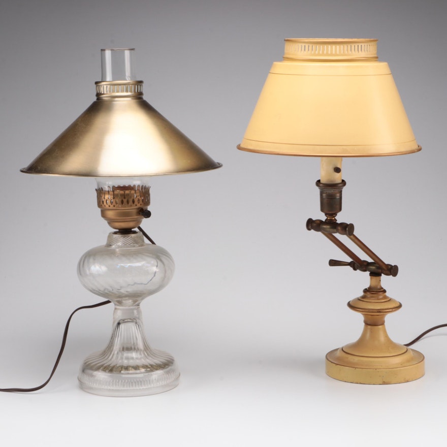 Toleware Adjustable Arm Lamp with Pressed Glass French Wired Table Lamp