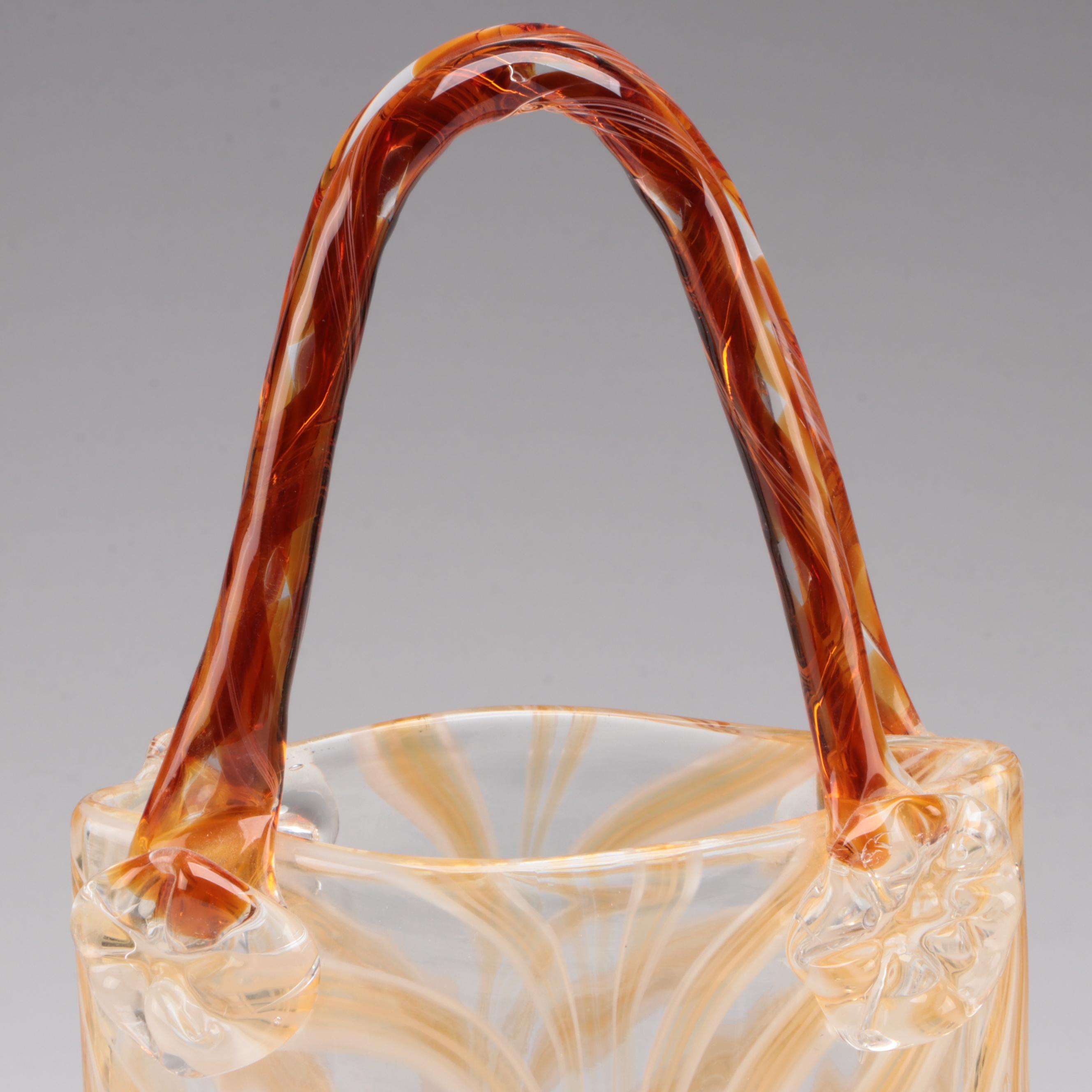 Latticino Blown Glass Purse Vase EBTH