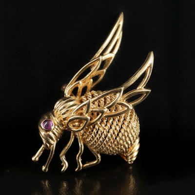 14K Ruby Insect Brooch