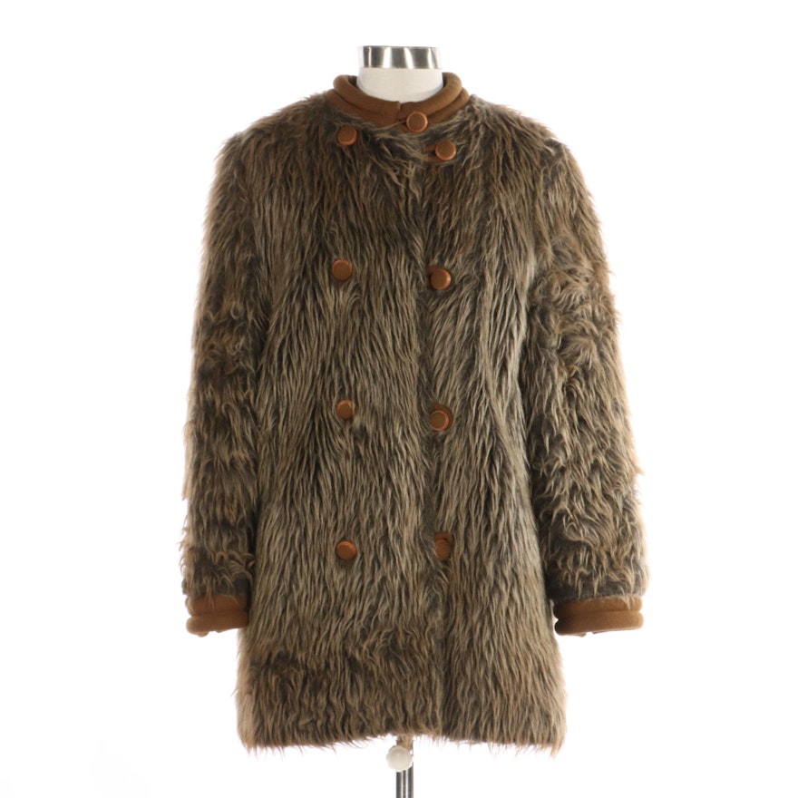 Faux Fur and Wool Double-Breasted Coat