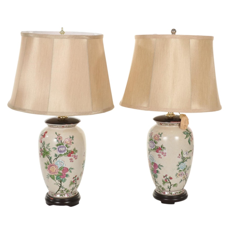 Pair of Chinese Hand-Painted Ceramic Table Lamps
