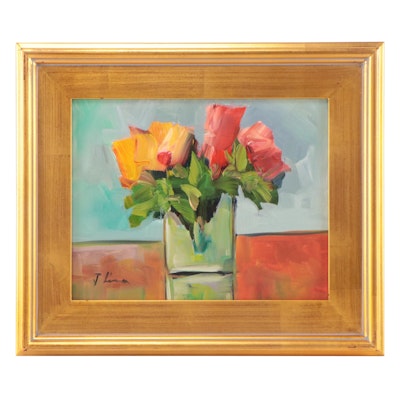 José M. Lima Oil Painting of Floral Still Life, 2021