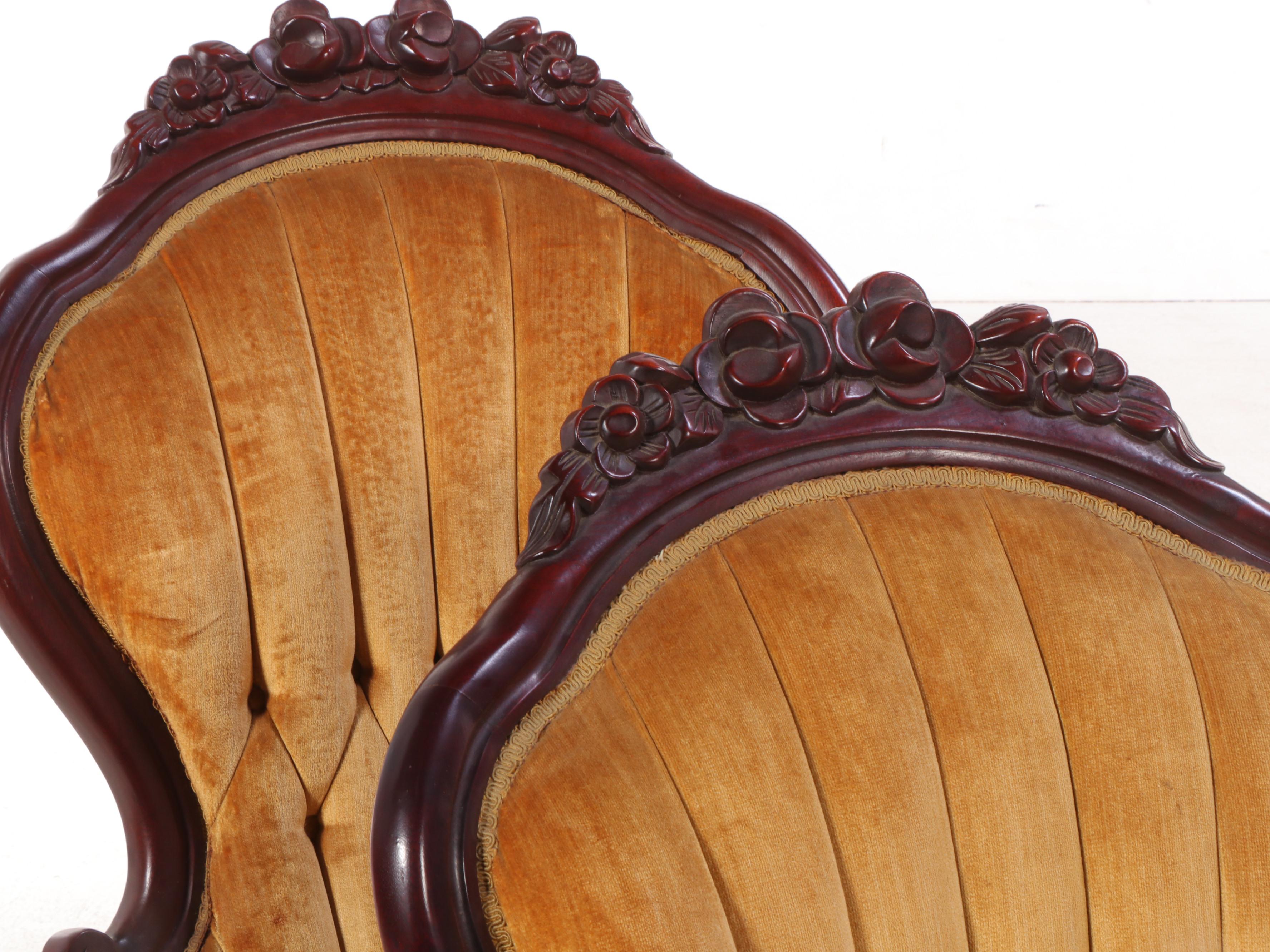 Kimball Furniture Victorian Style Carved and Velvet Upholstered Parlor