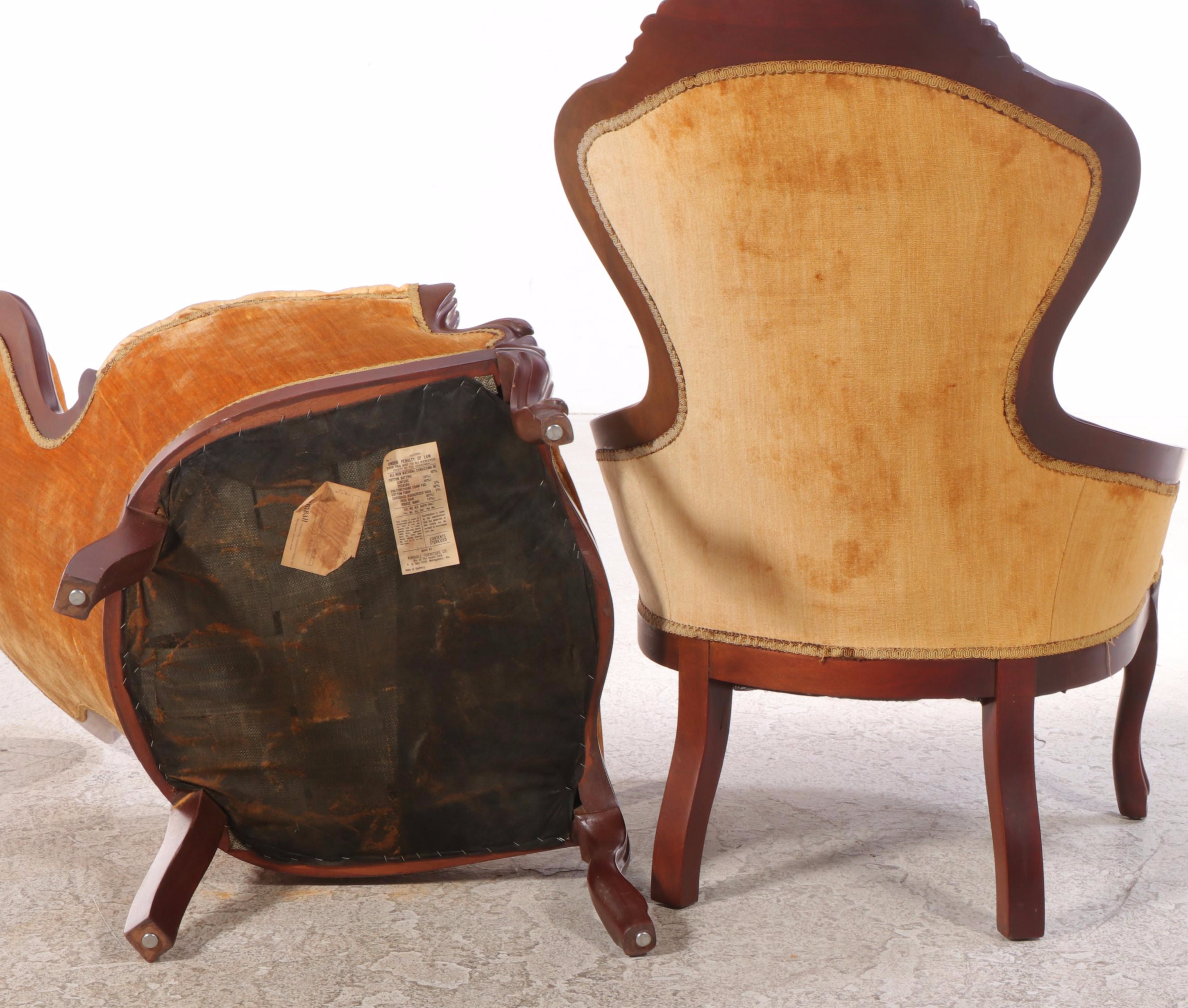 Kimball Furniture Victorian Style Carved and Velvet Upholstered Parlor