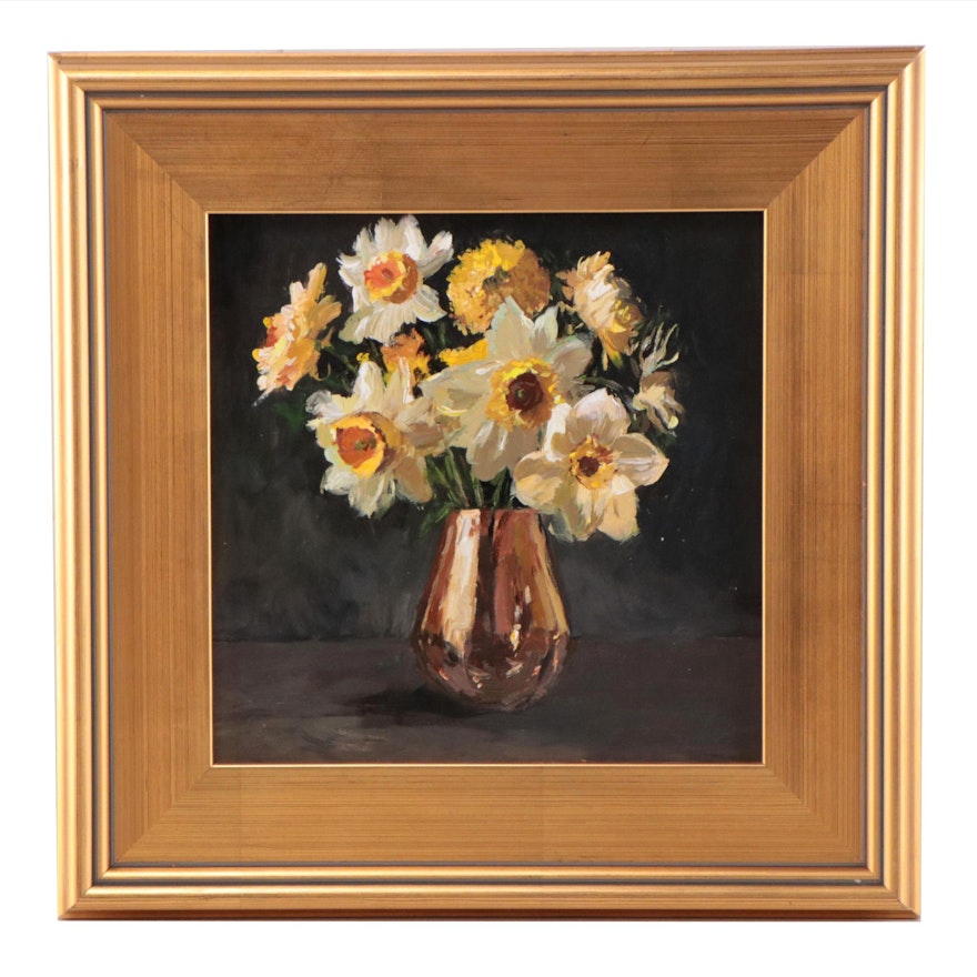 Adam Deda Oil Painting of Floral Still Life "White Daffodils," 2022