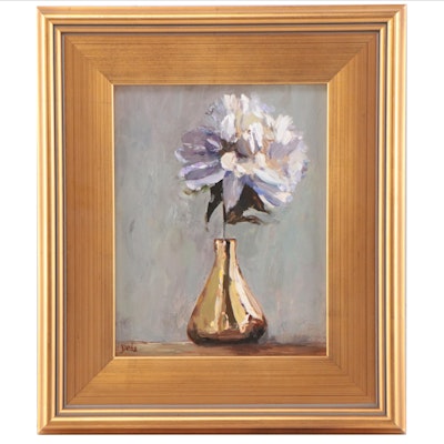 Adam Deda Oil Painting of Floral Still Life "White and Gold," 2023
