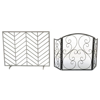 Two Iron and Wire Mesh Fire Screens, Incl. Ana Reza-Hadden for Crate and Barrel