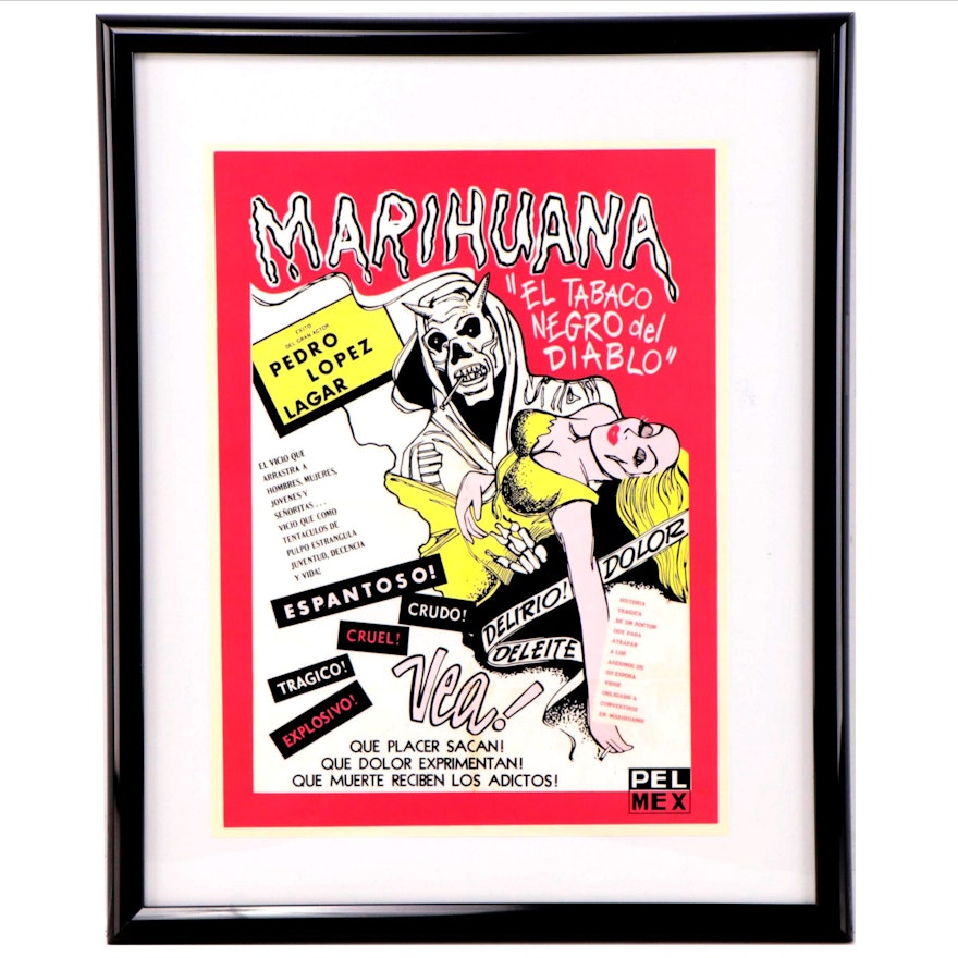 Offset Lithograph of Cannabis Propaganda Poster "El Tabaco Negro del Diablo"