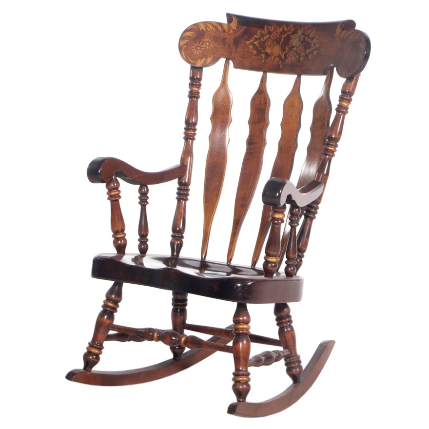 American Colonial Style Pine and Stencil-Decorated Rocking Chair