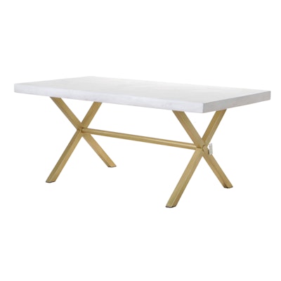 Contemporary White and Gold-Painted X-Base Trestle Dining Table