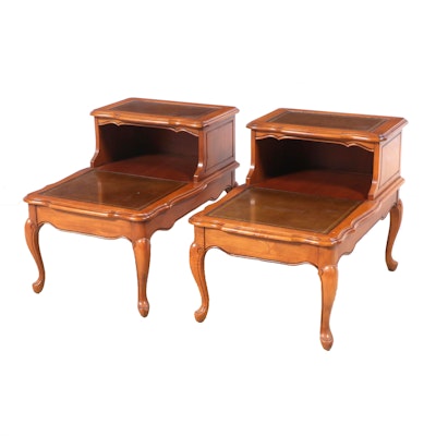 Pair of French Provinical Style Maple and Cherrywood Stepback Side Tables