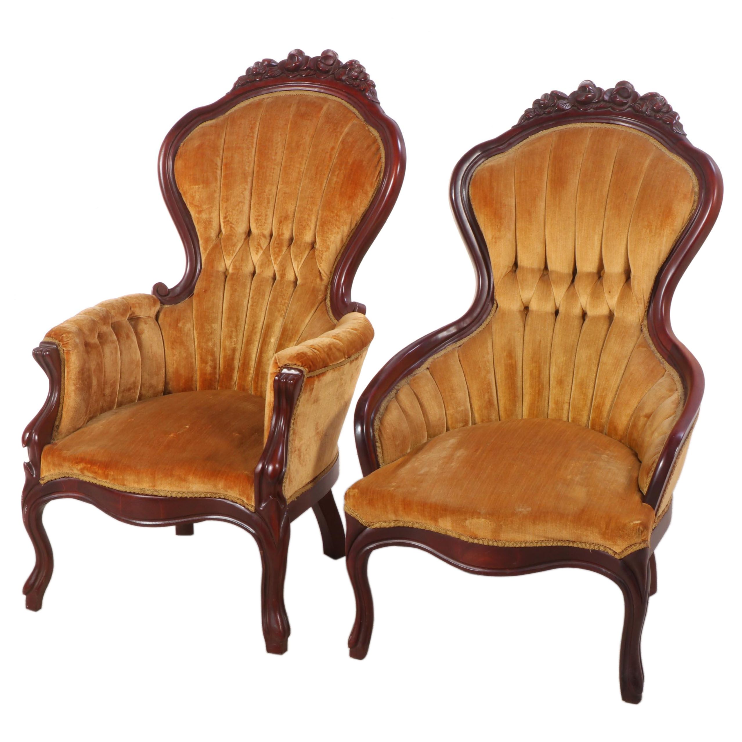 Kimball Furniture Victorian Style Carved and Velvet Upholstered Parlor