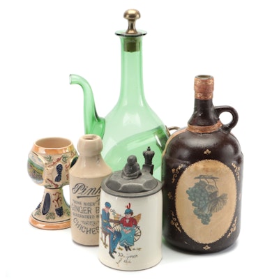 Italian Blown Green Glass Decanter with Jug and Goblet Collection