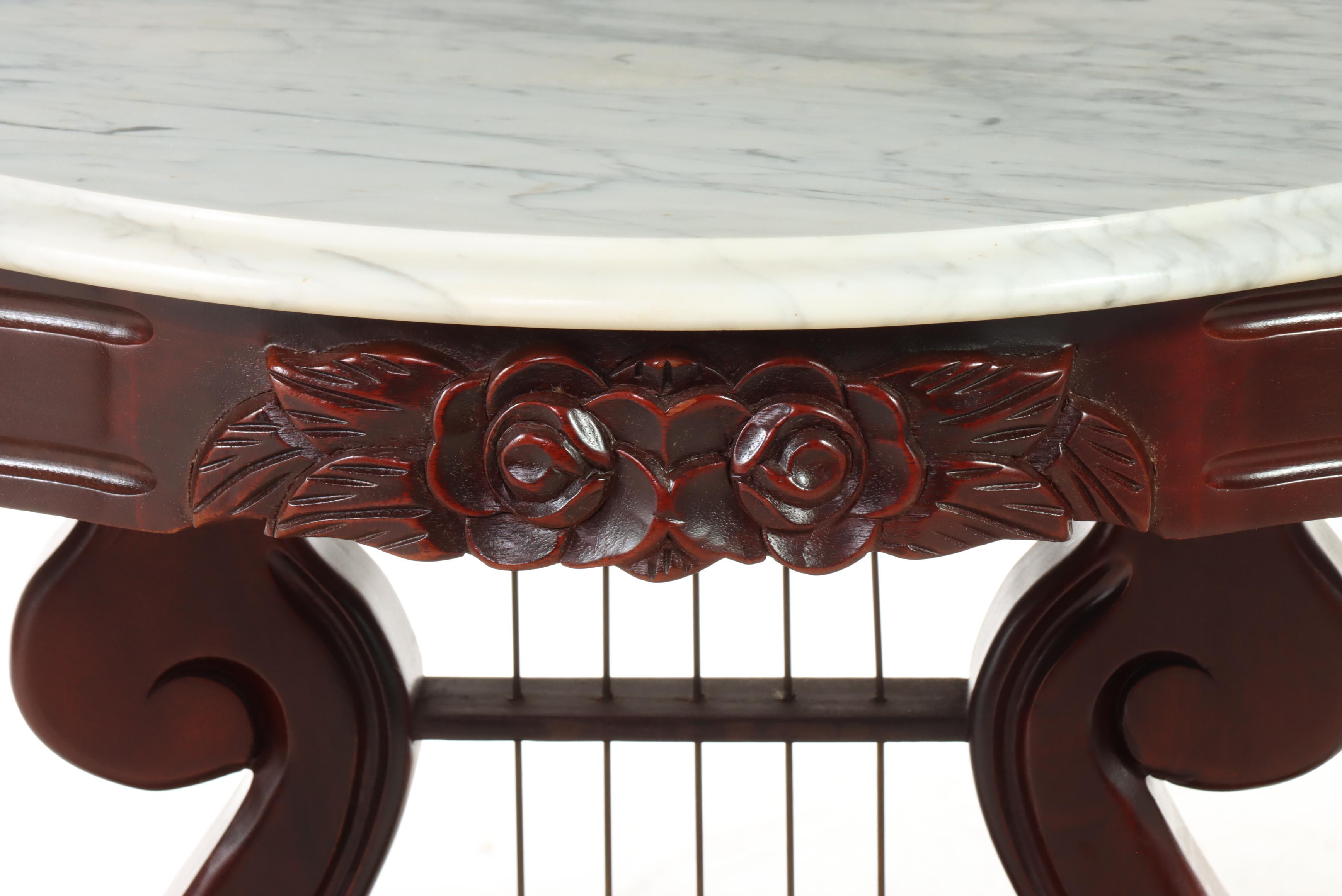 American Classical Style Mahogany, Marble Top, and LyreBase Console