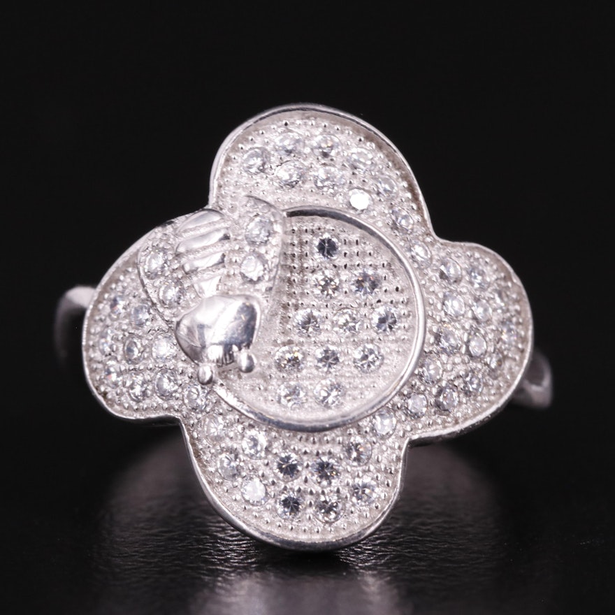 Sterling Cubic Zirconia Bee on Flower Ring