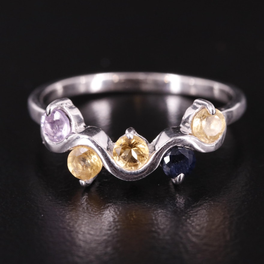Sterling Citrine, Amethyst, and Sapphire Wavy Band
